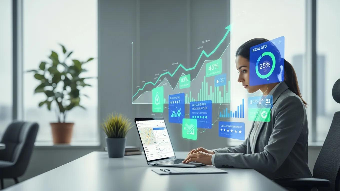 Digital marketing professional analyzing local SEO data, emphasizing benefits for Duluth businesses