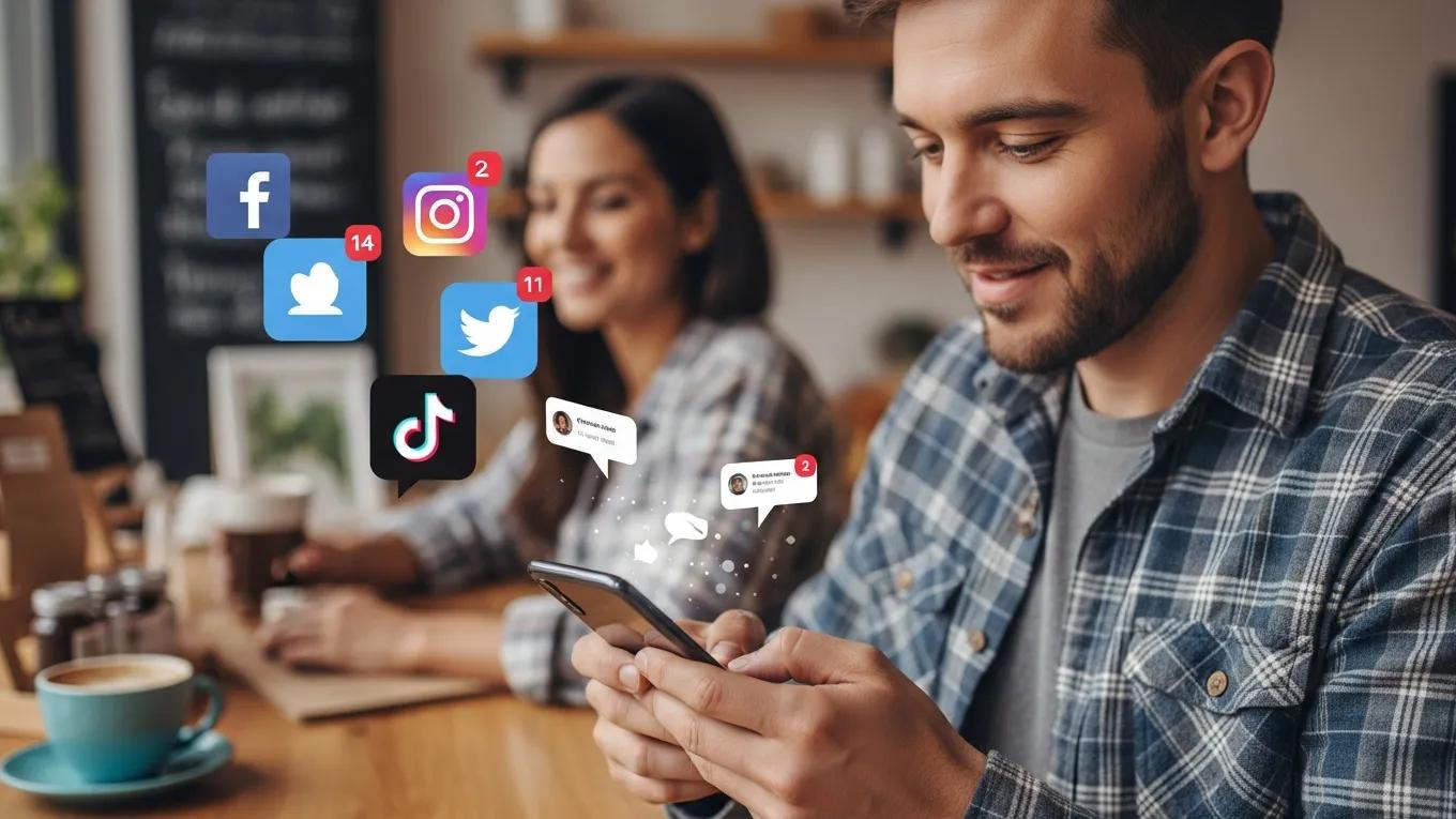 Local business owner managing social media accounts to drive engagement