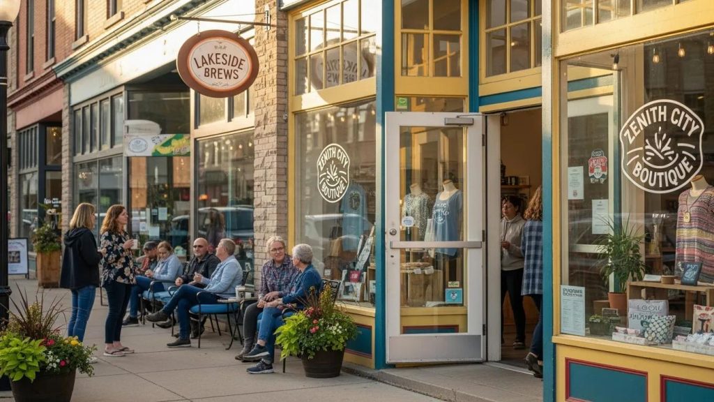 Local Duluth business with customers enjoying their experience, highlighting community engagement