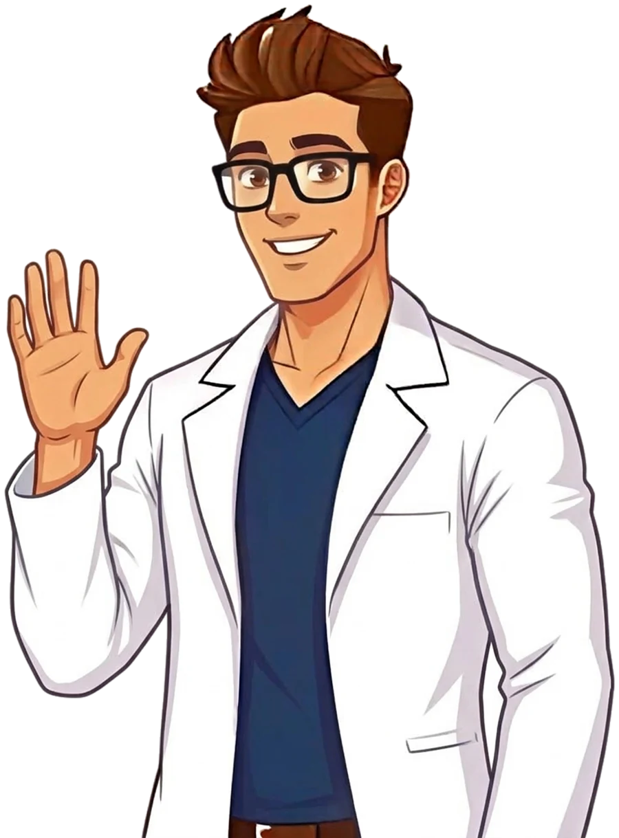 The Search Engine Scientist (an illustration of BTD co-owner Matt Lambert in a lab coat) smiling and waving hello
