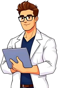 The Search Engine Scientist: an illustration of BTD co-owner Matt Lambert in a lab coat, holding a tablet