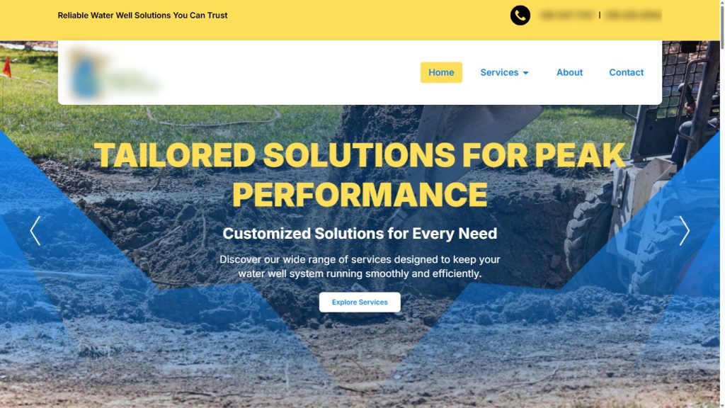 Home page of a well service company website designed and built by Building the Dream Duluth, with the business name hidden